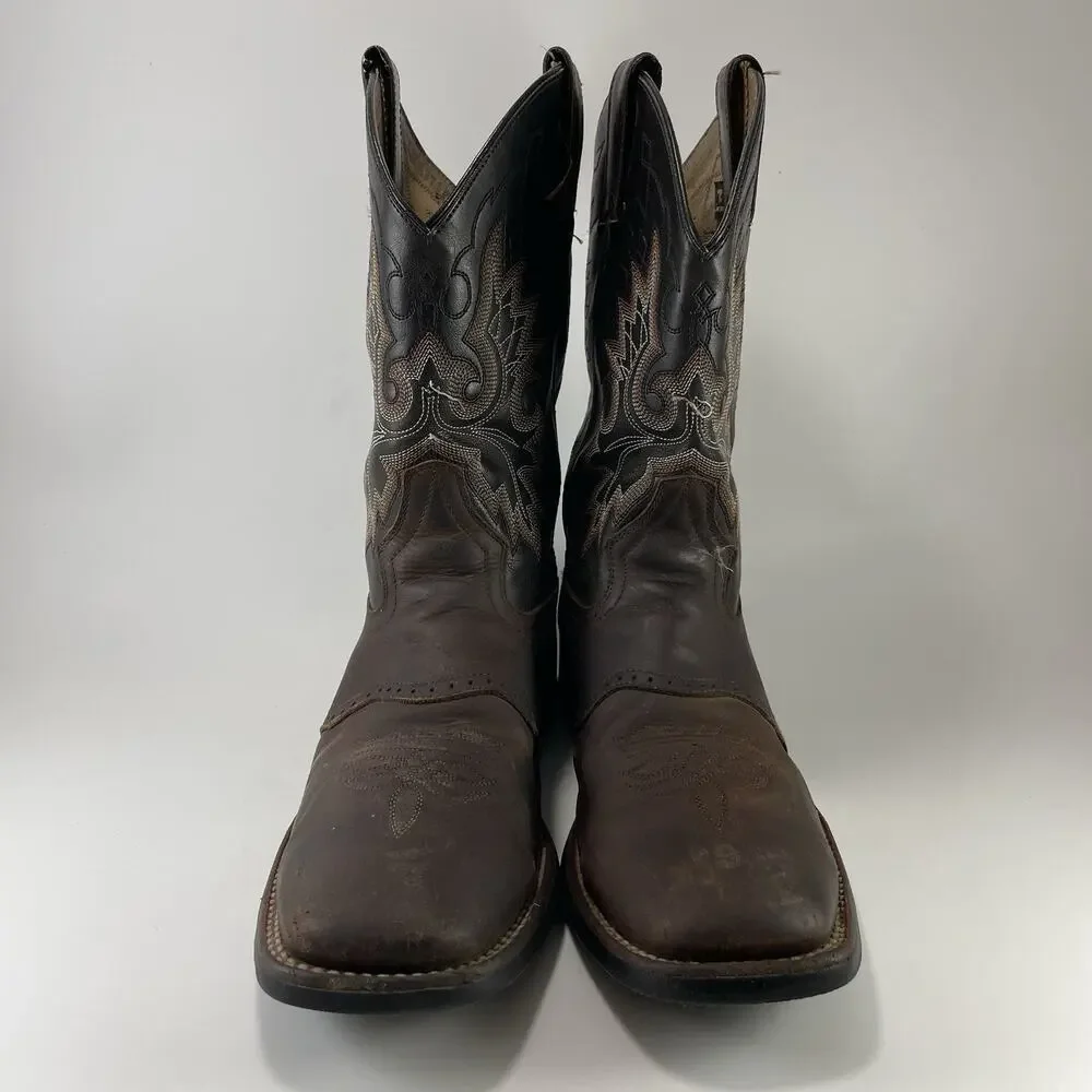 Double H DH3258 Boots Mens Size 8.5 D Brown Black Leather Square Toe Cowboy